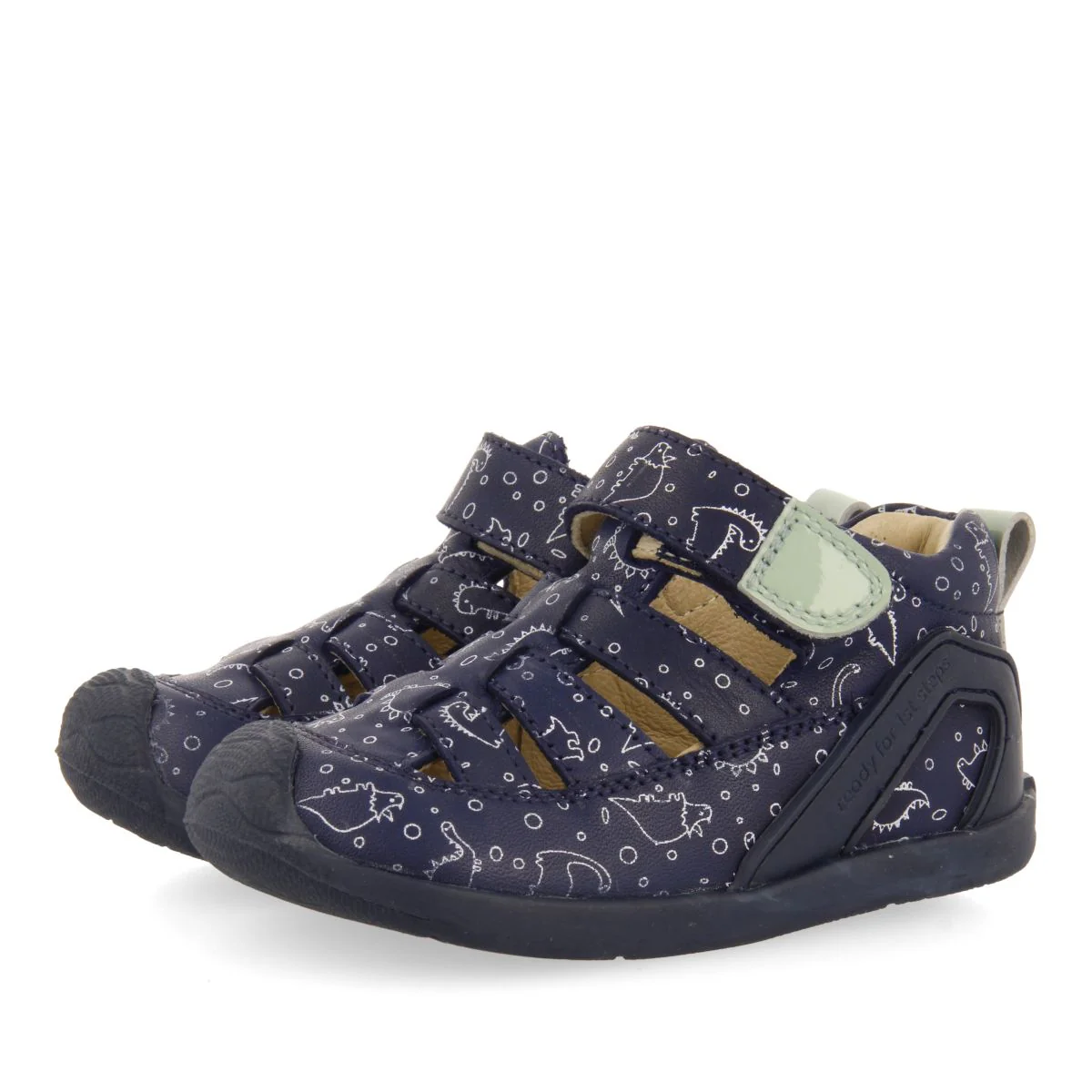 BLUE NAVY LEATHER CRAB STYLE FANTASY PRINT SANDALS FOR BABY DEVOLL - Image 2