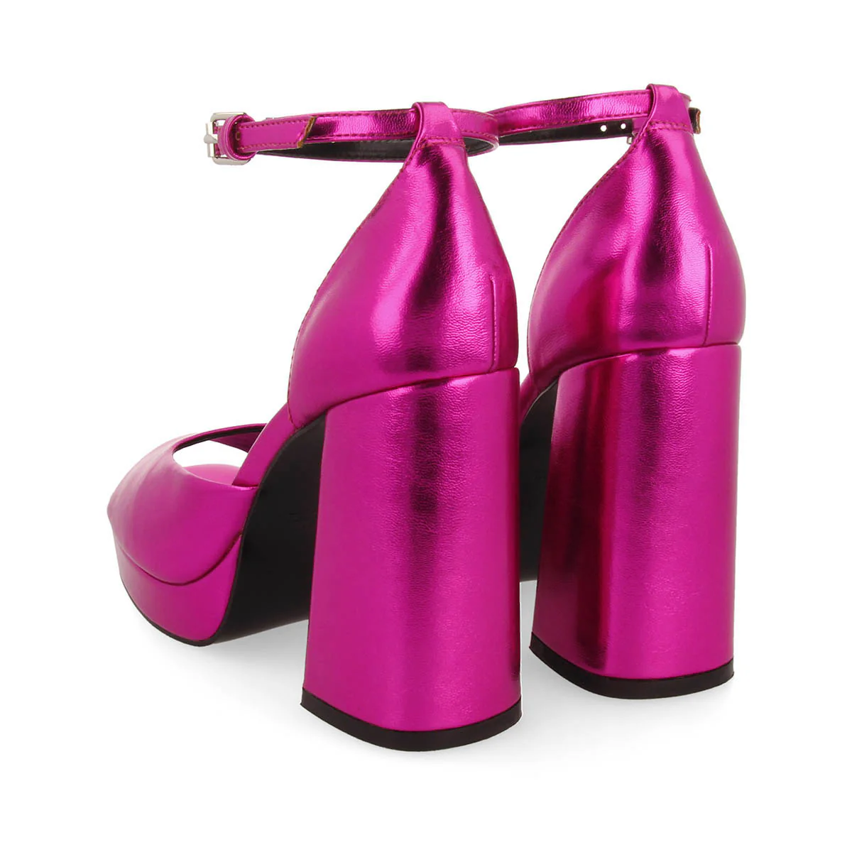 Blunt women's metallic fuchsia sandals with wide heels and platforms - Image 4
