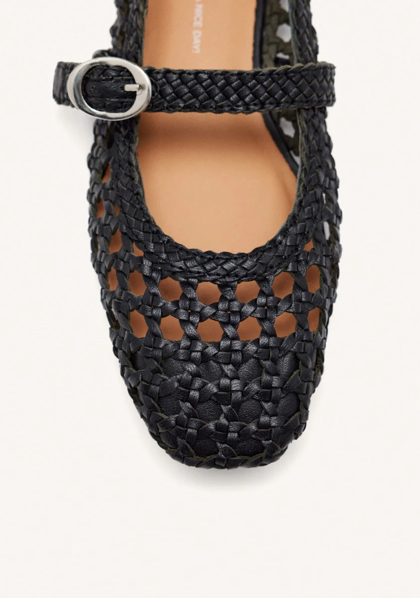 BRAIDED LEATHER MARY-JANE BALLET FLATS - Image 3