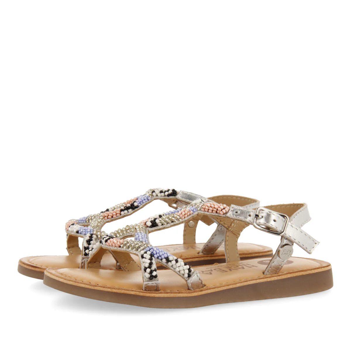 Calapan girls leather sandals with blue geometric embroidery - Image 2
