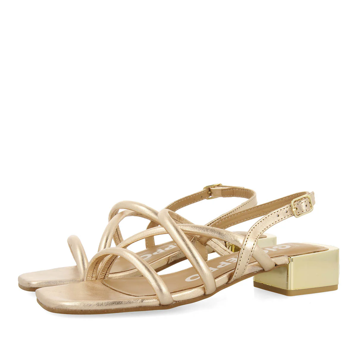 Caloocan women's rose gold leather sandals with metallic heels - Image 10