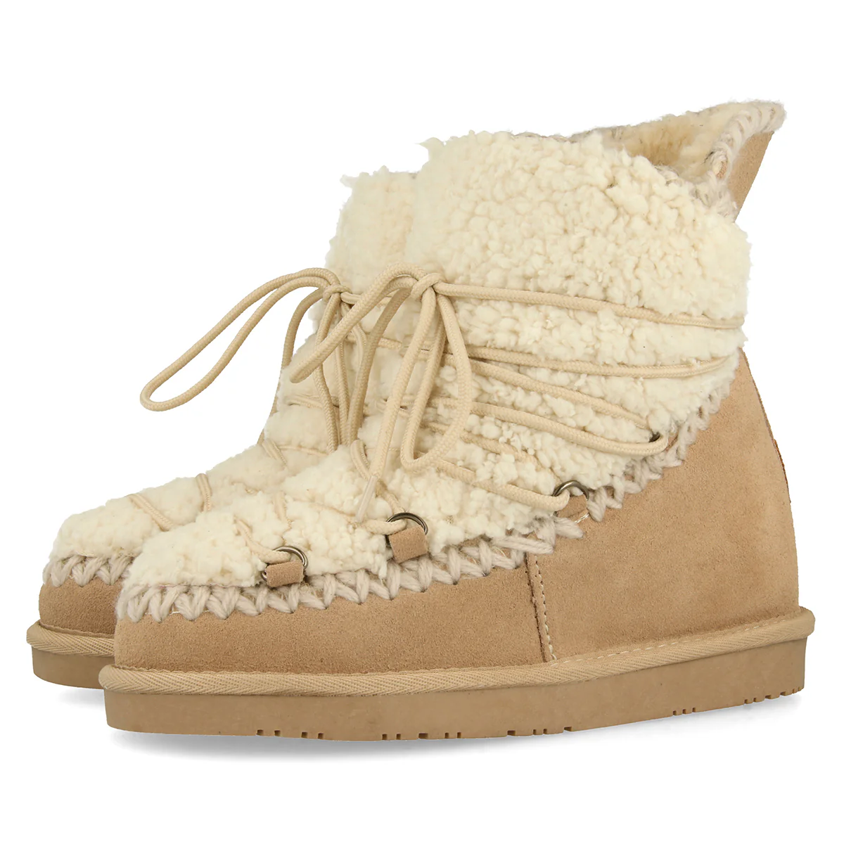 Camel Australian style boots with sheepskin detail for women 46486 - Image 3