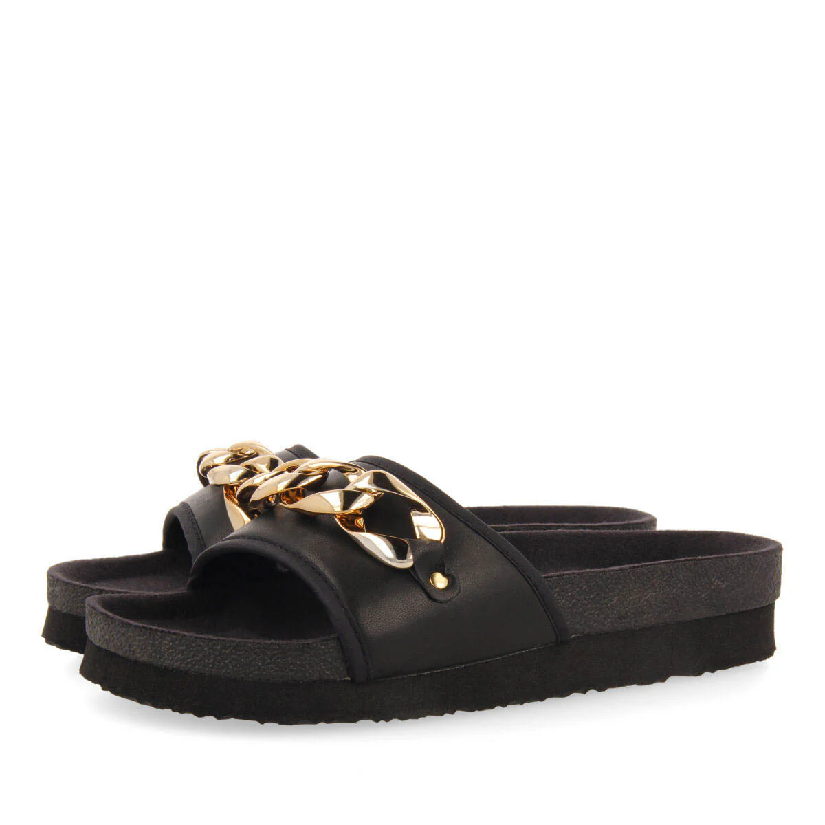 Carlinda black footbed slide sandals with decorative chain - Image 3