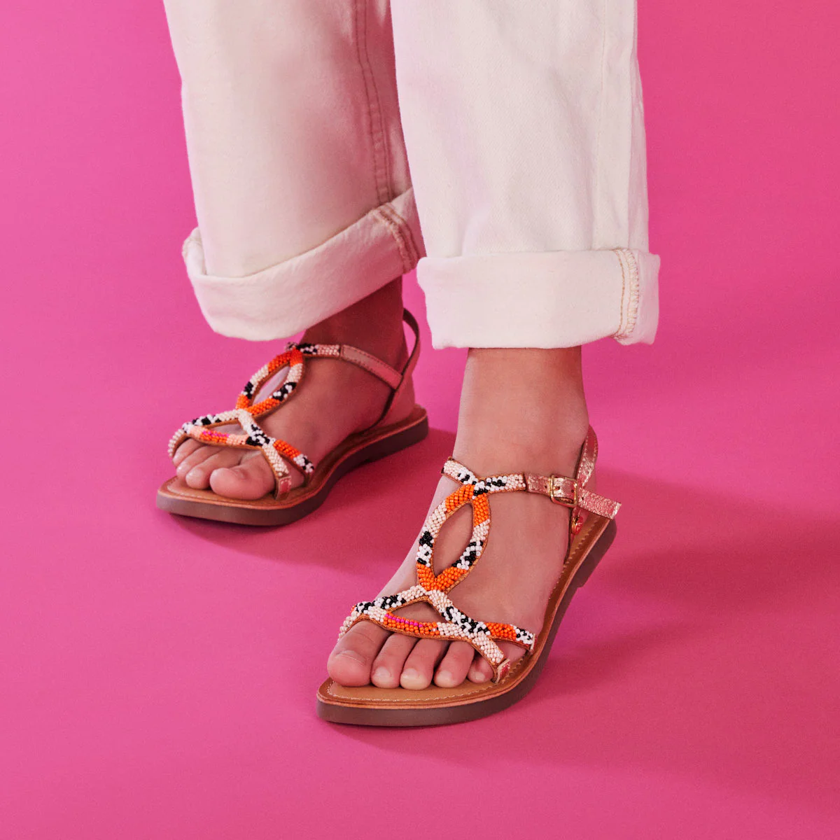 Casole girls leather sandals withink geometric details - Image 2