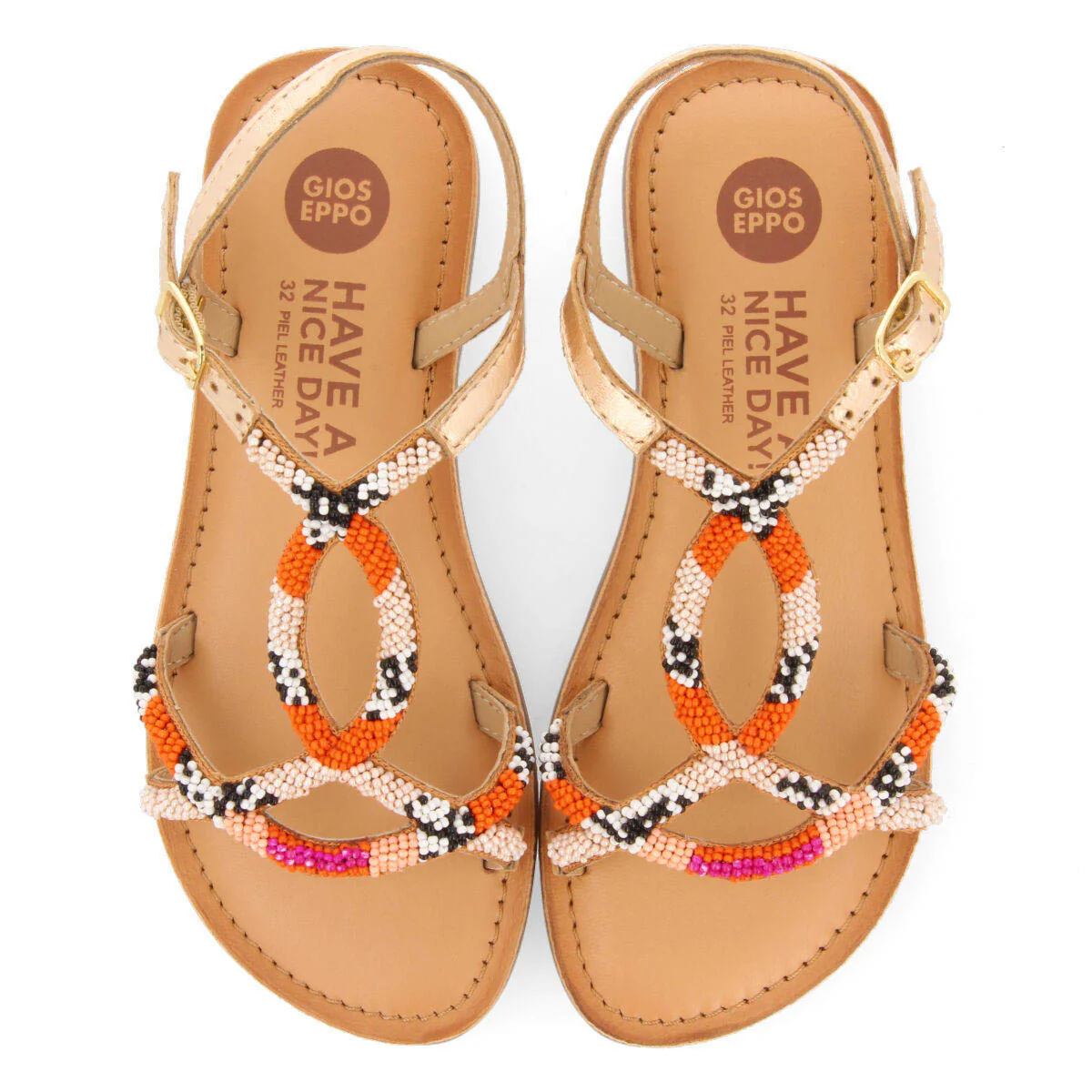 Casole girls leather sandals withink geometric details - Image 4
