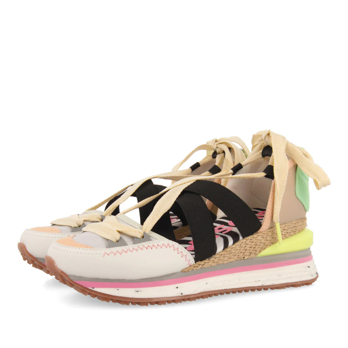 Coron women's white and beige espadrille sneakers with wedges - Image 3