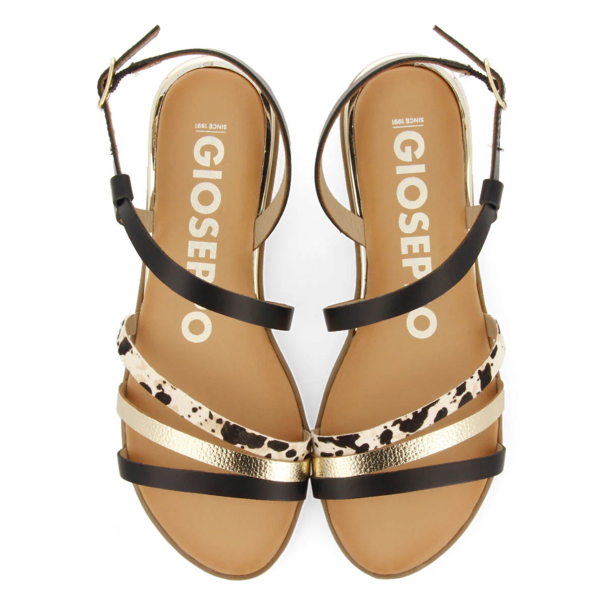 Corumba women's sandals with black, gold and animal-print straps - Image 3