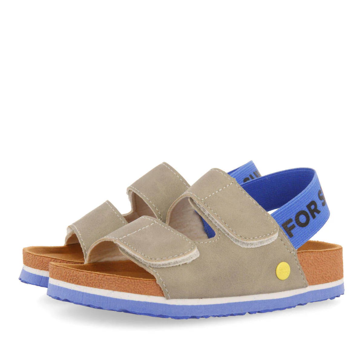 Courgis boys grey footbed sandals with blue details and text - Image 2
