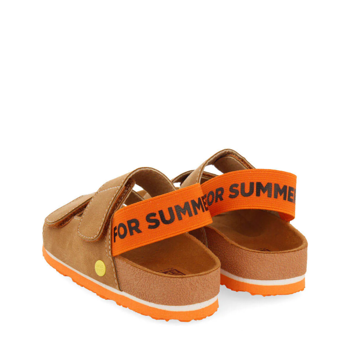 Courgis boys tan footbed sandals with orange details and text - Image 5