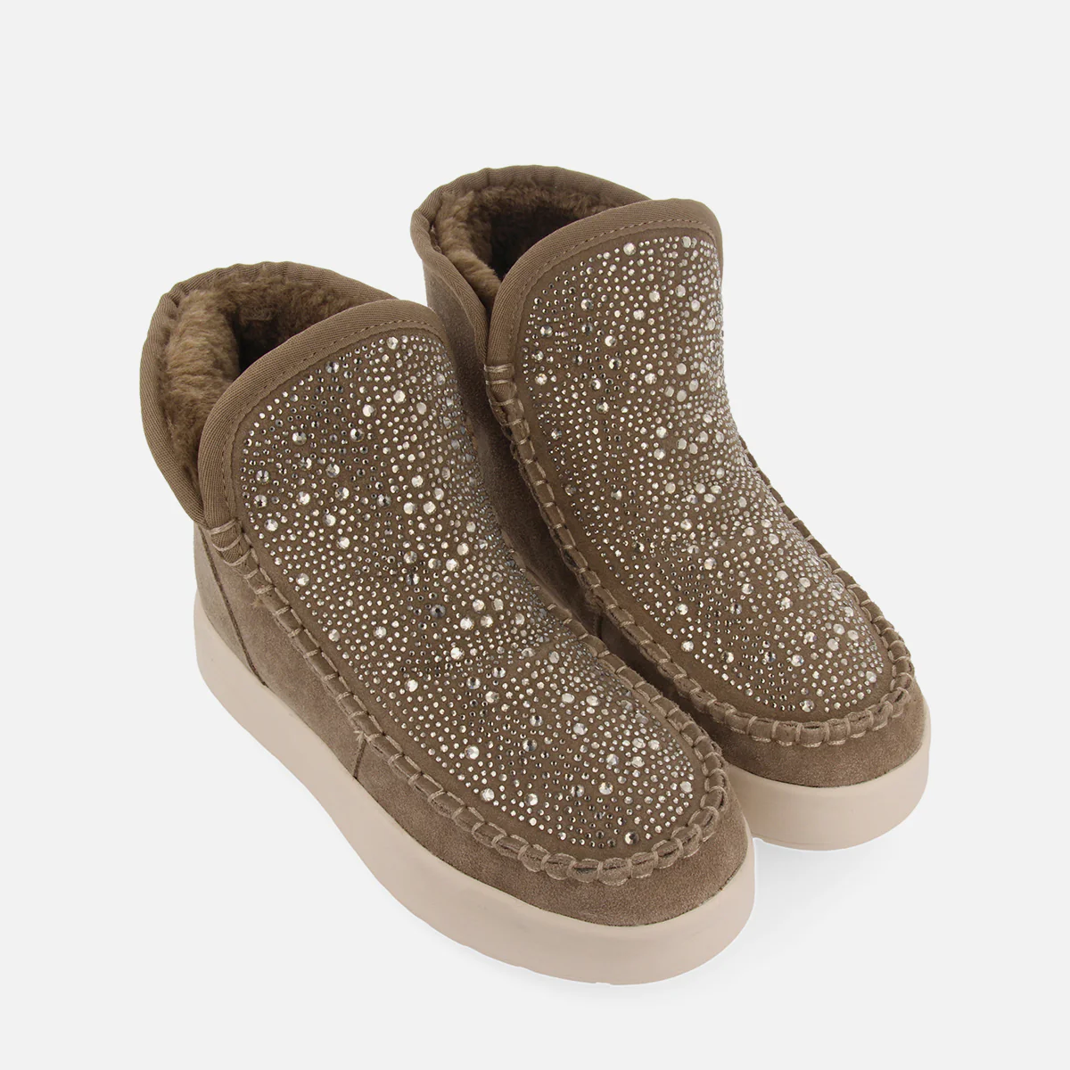 Cupar women's taupe split-suede shearling boots with crystals - Image 4