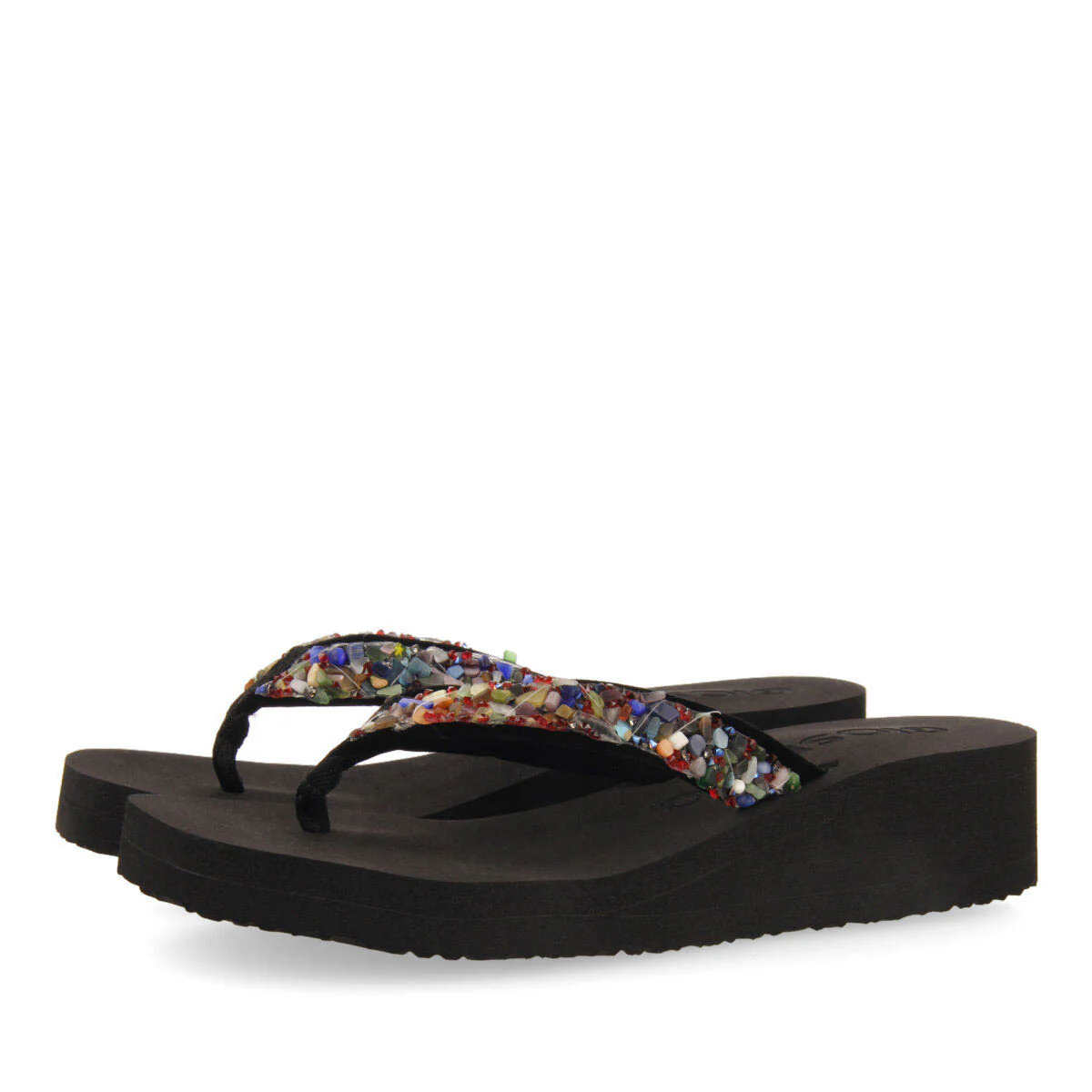 Destord women's black wedges with decorative multicoloured stones - Image 2