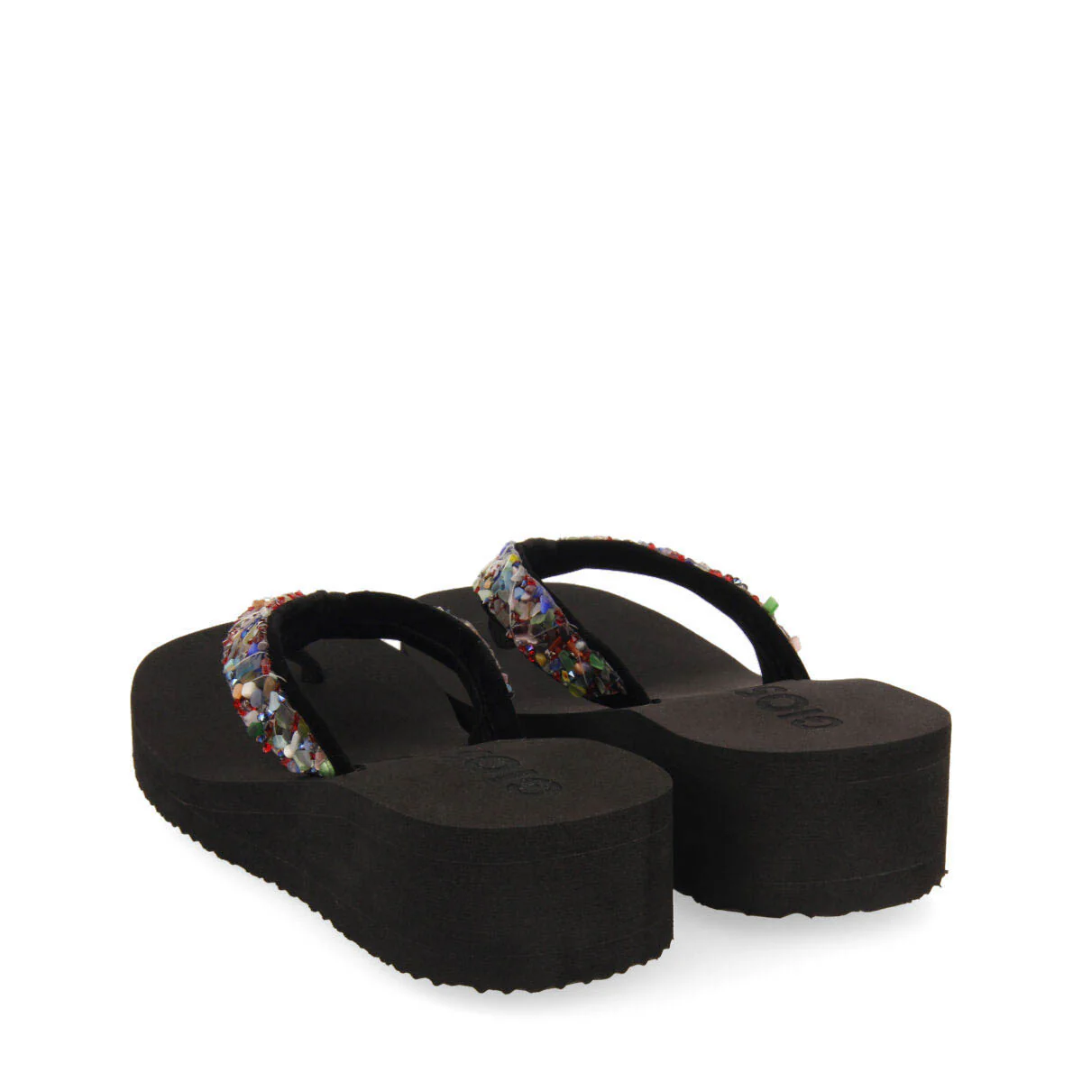 Destord women's black wedges with decorative multicoloured stones - Image 4