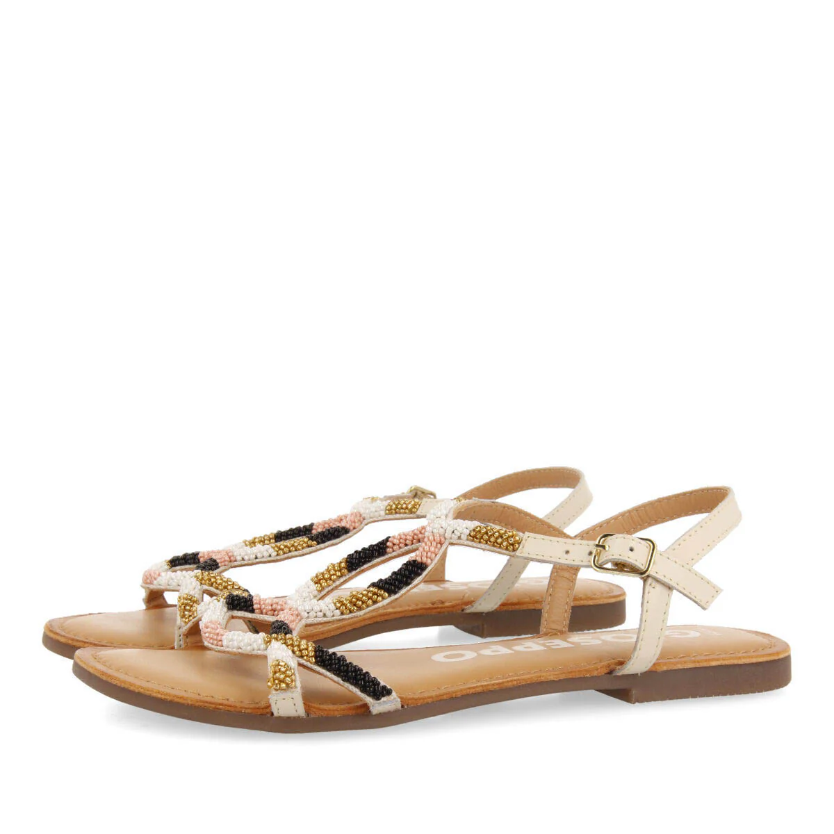 Dracy women's flat sandals with decorative multicoloured beads - Image 2