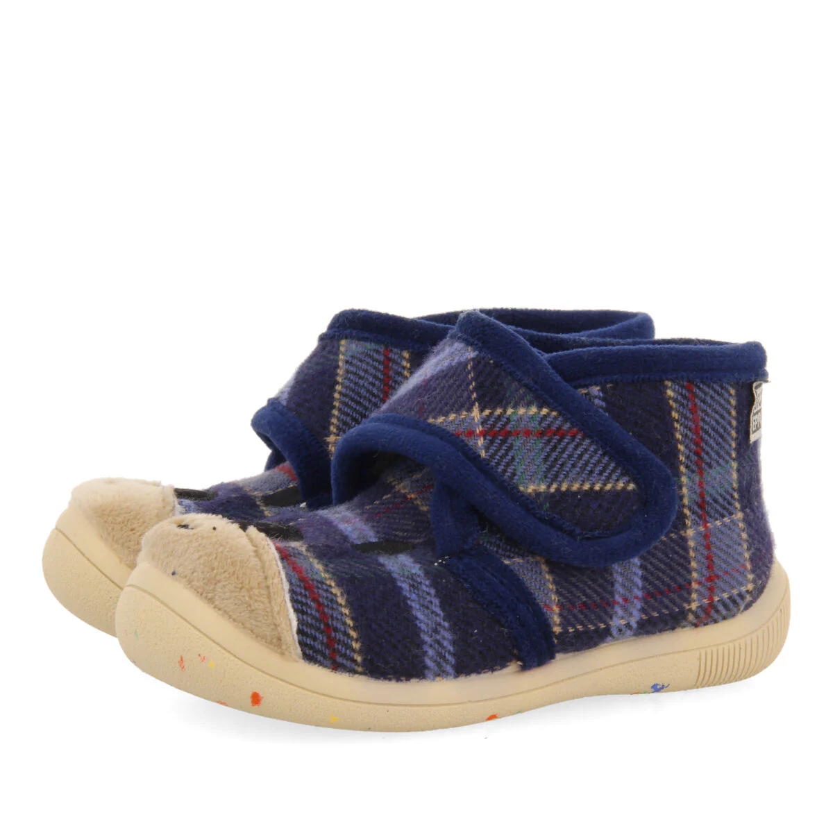Durness babies' navy blue check slippers - Image 2