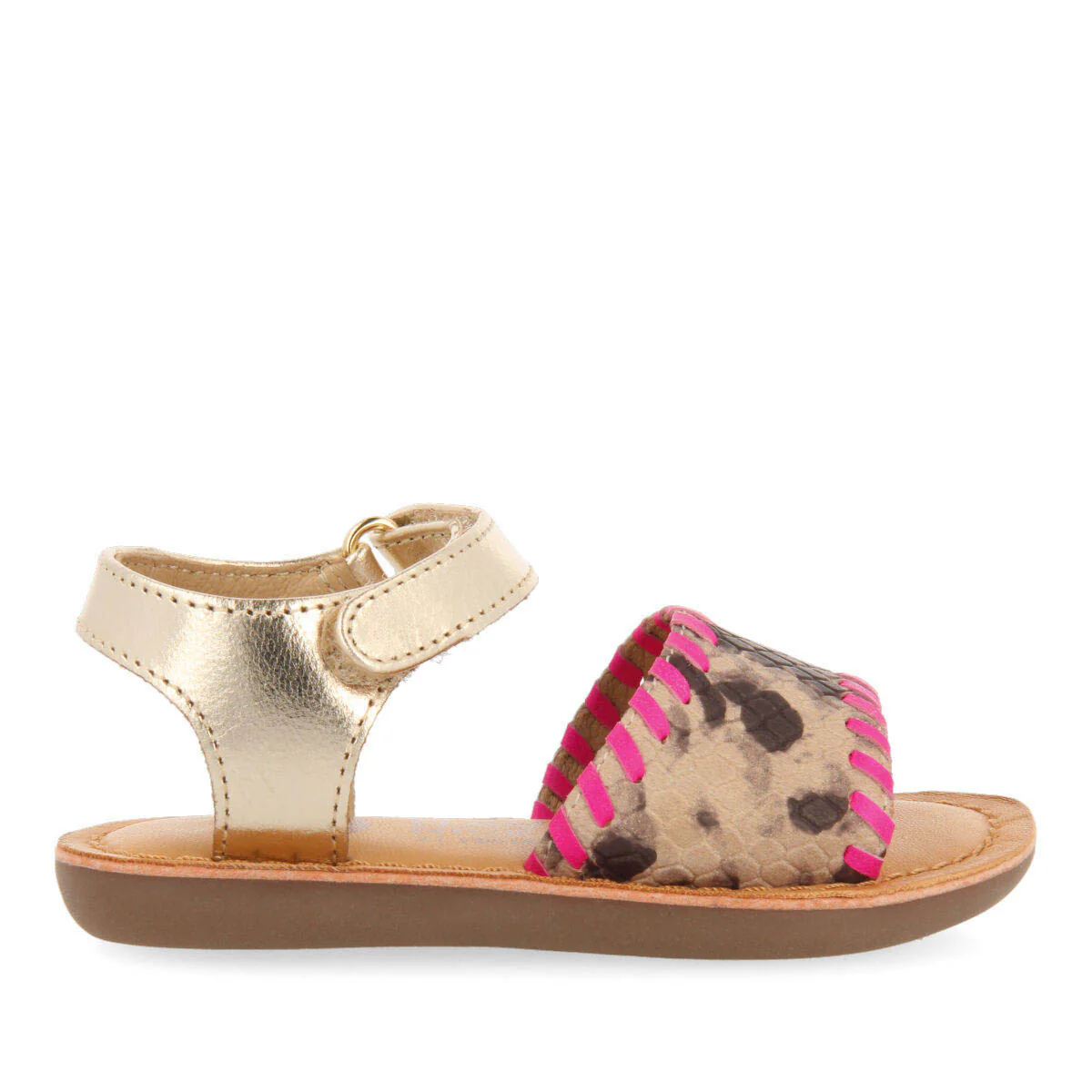 Elanora girls sandals with neon fuchsia details and animalrint