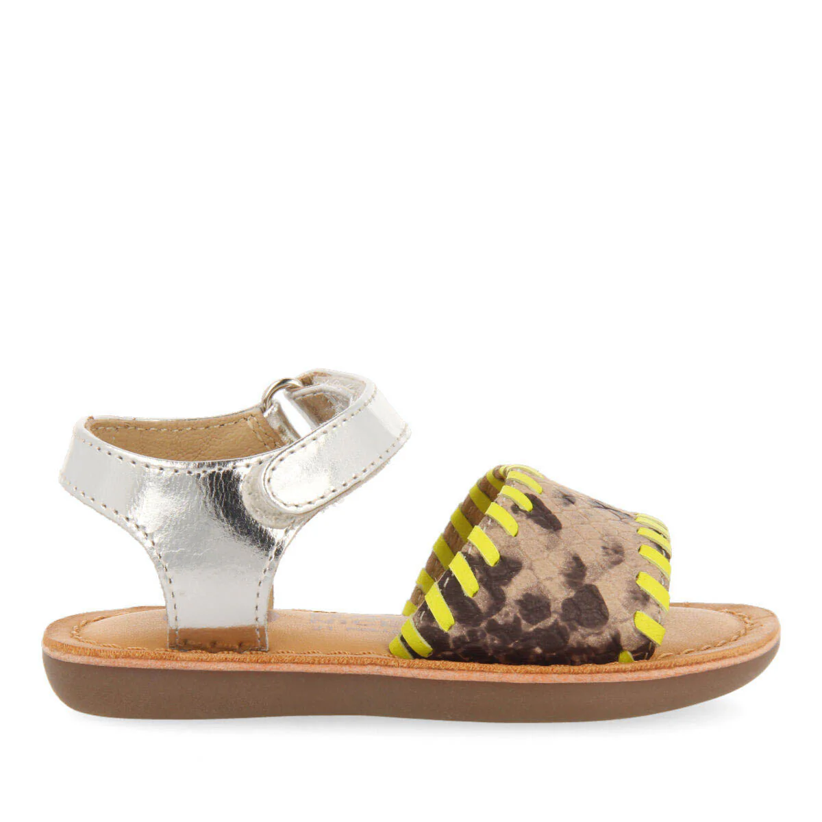 Elanora girls sandals with neon yellow details and animalrint