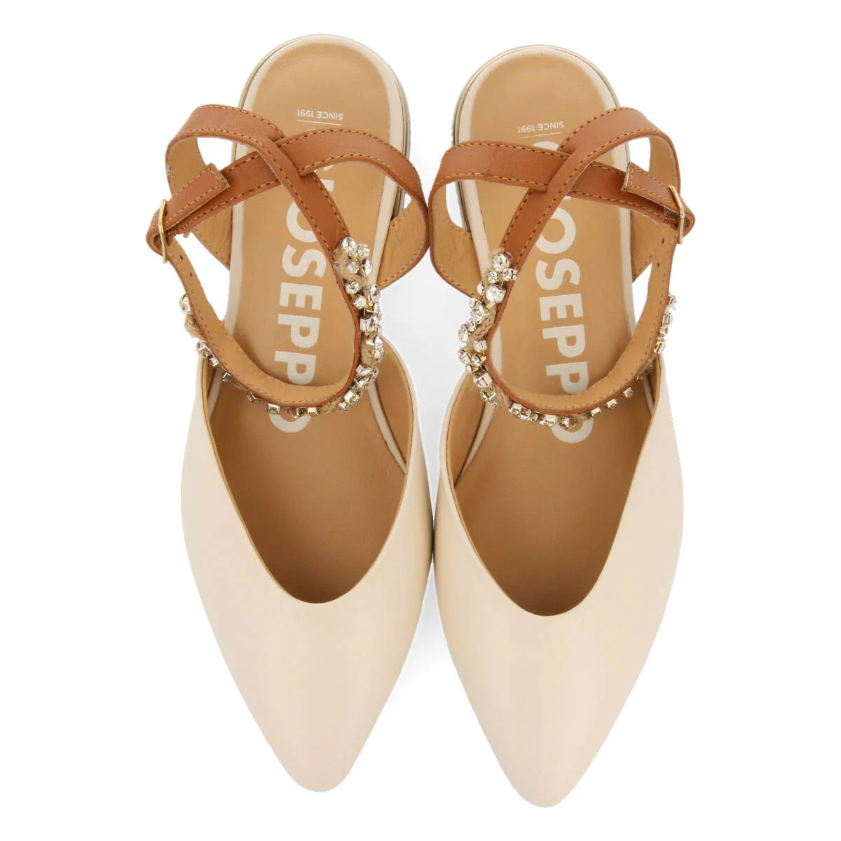 Erechim women's white leather slingback ballet flats with ankle strap fastening - Image 4