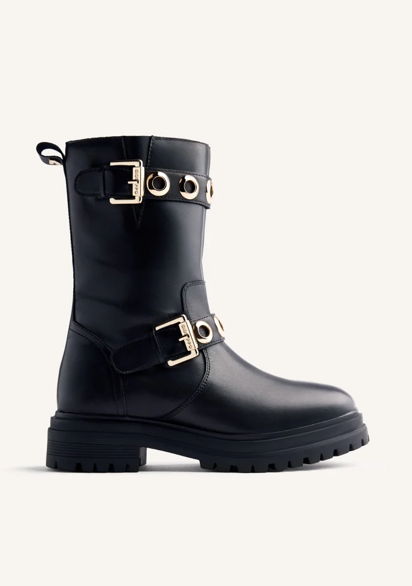 EYELET LEATHER BIKER BOOTS BELLAIRE