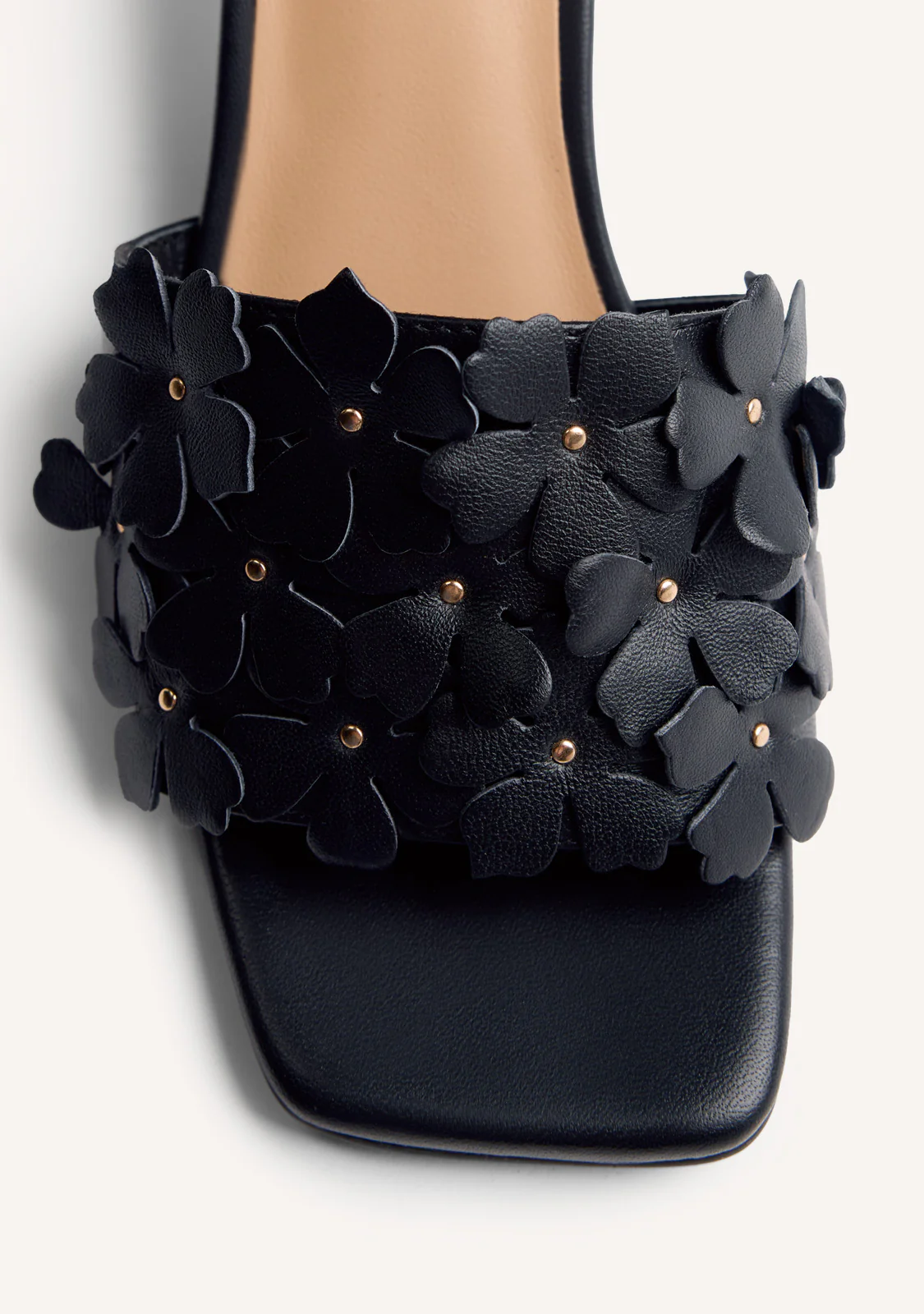 FLOWER LEATHER HEELED MULE SANDALS TANGUB - Image 3