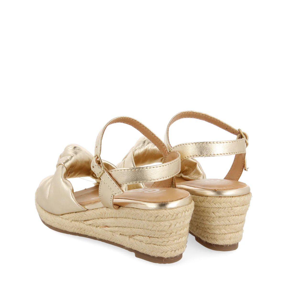Gamboa women's gold leather sandals with jute wedges - Image 4