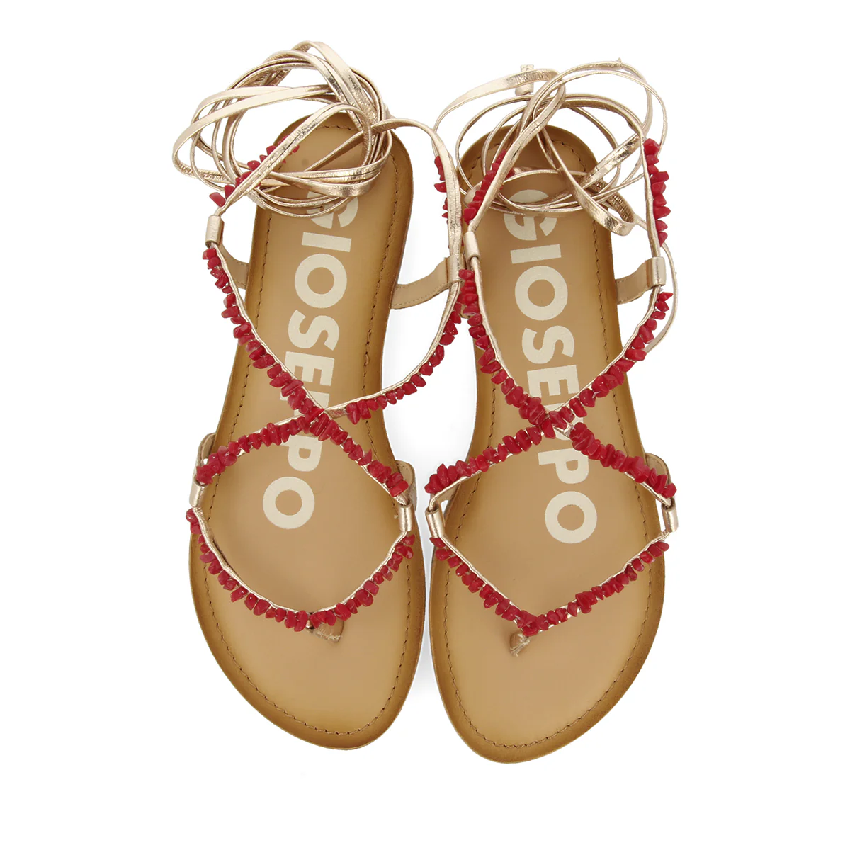 GOLD-COLOURED LEATHER SANDALS WITH RED TRIMS FOR WOMEN LISIEUX - Image 3