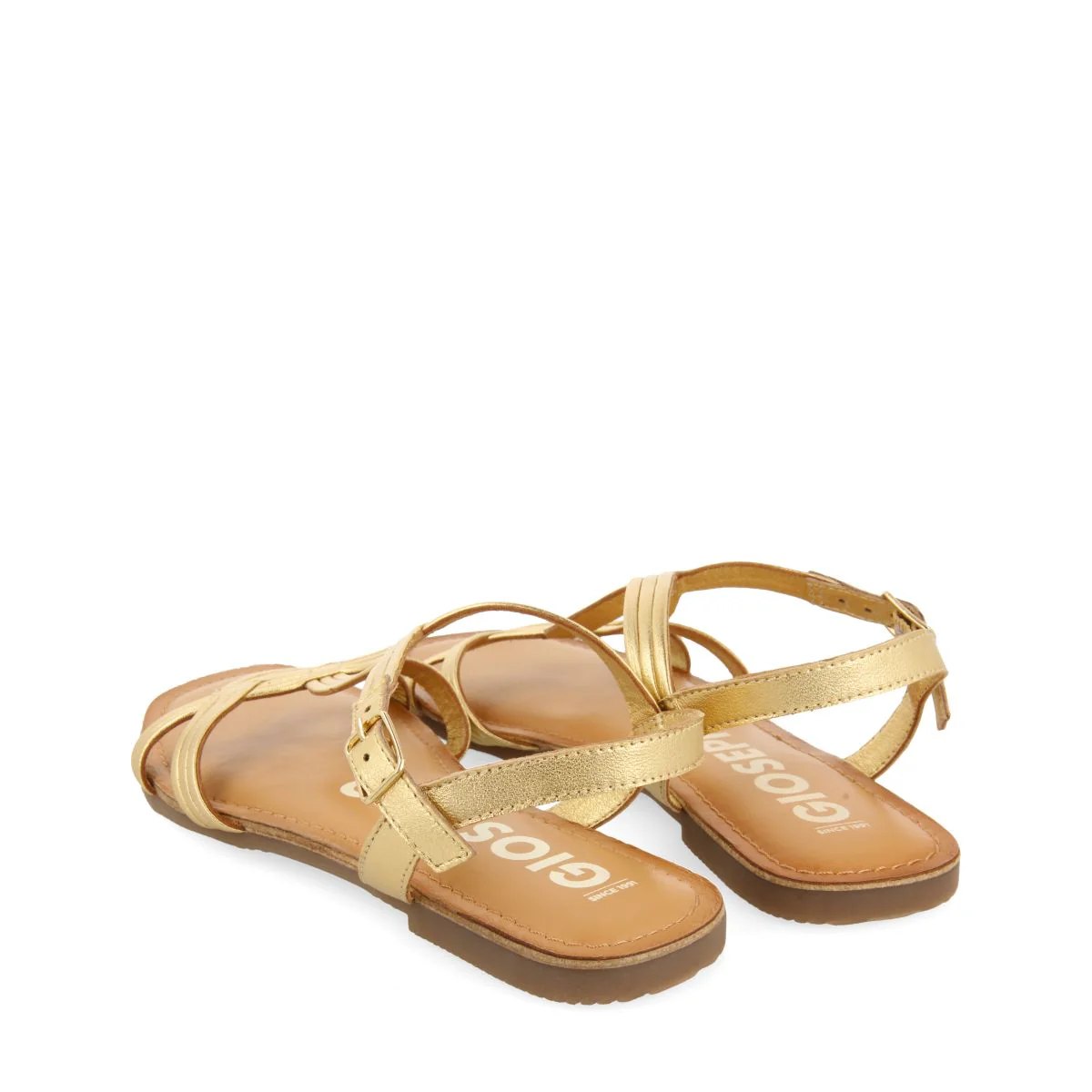 GOLDEN LEATHER CROSS STRAP SANDALS FOR WOMEN ELBASAN - Image 3