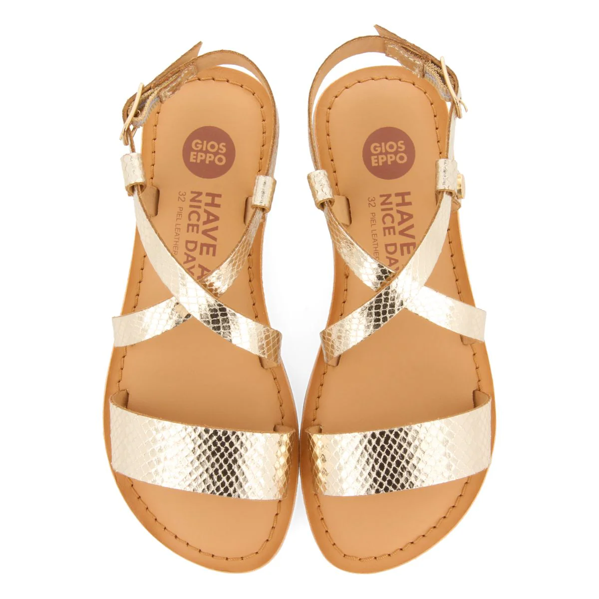 GOLDEN LEATHER SANDALS WITH STRAPS FOR GIRL AND BOY KOMSI - Image 4