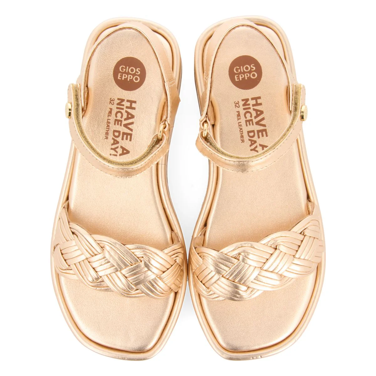 GOLDEN PINK LEATHER SANDALS WITH BRAIDING AND VOLUMINOUS SOLE FOR GIRL AND BOY SHANICO - Image 4