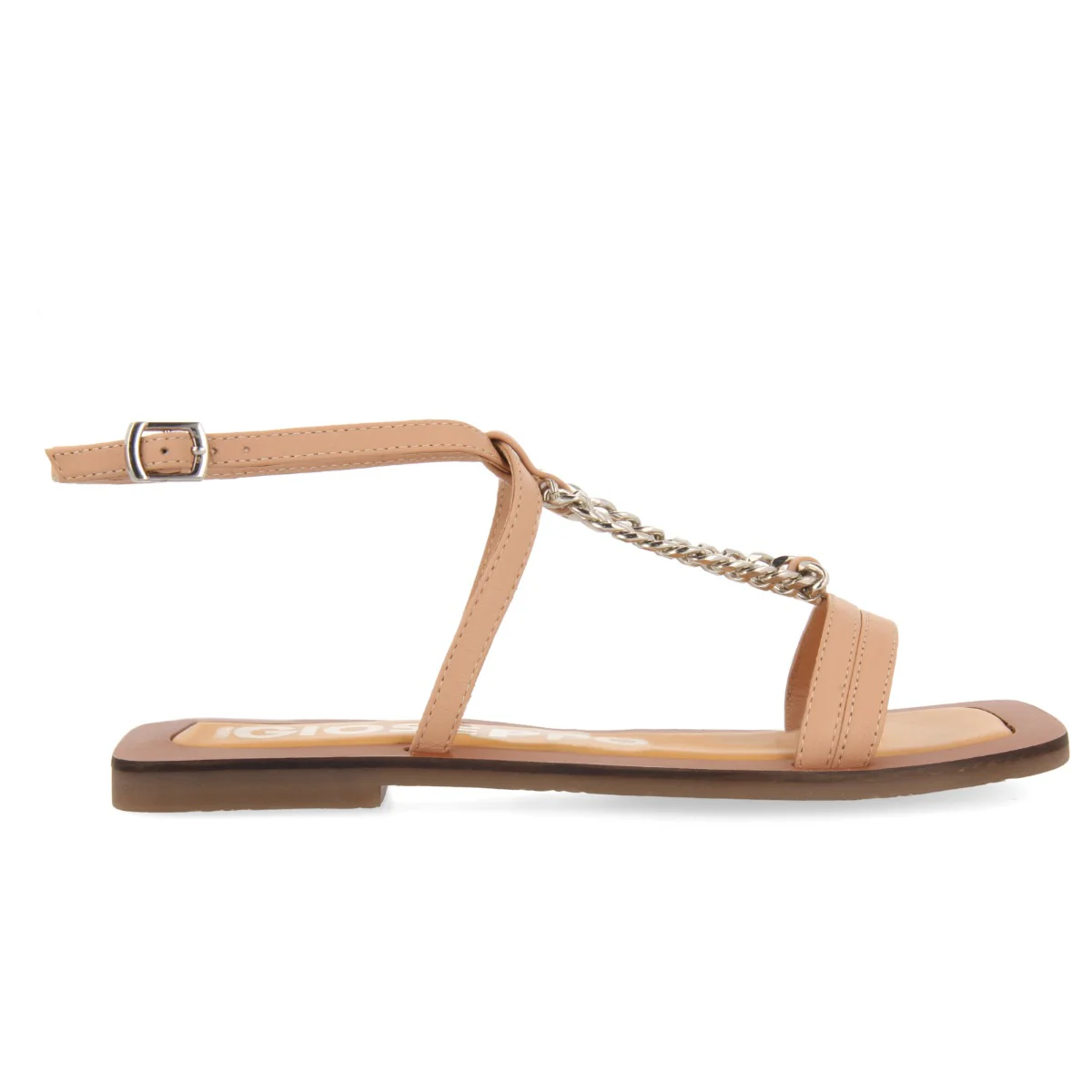 Goyave women's nude sandals with straps and a decorative chain