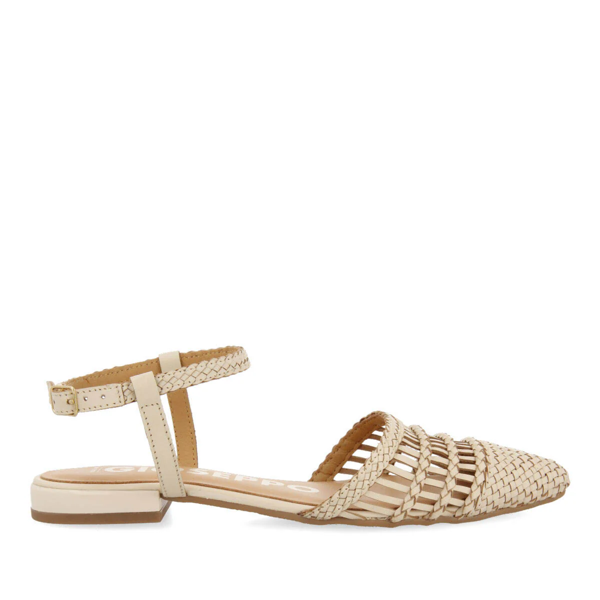 Gressey women's off-white braided leather slingback ballet flats