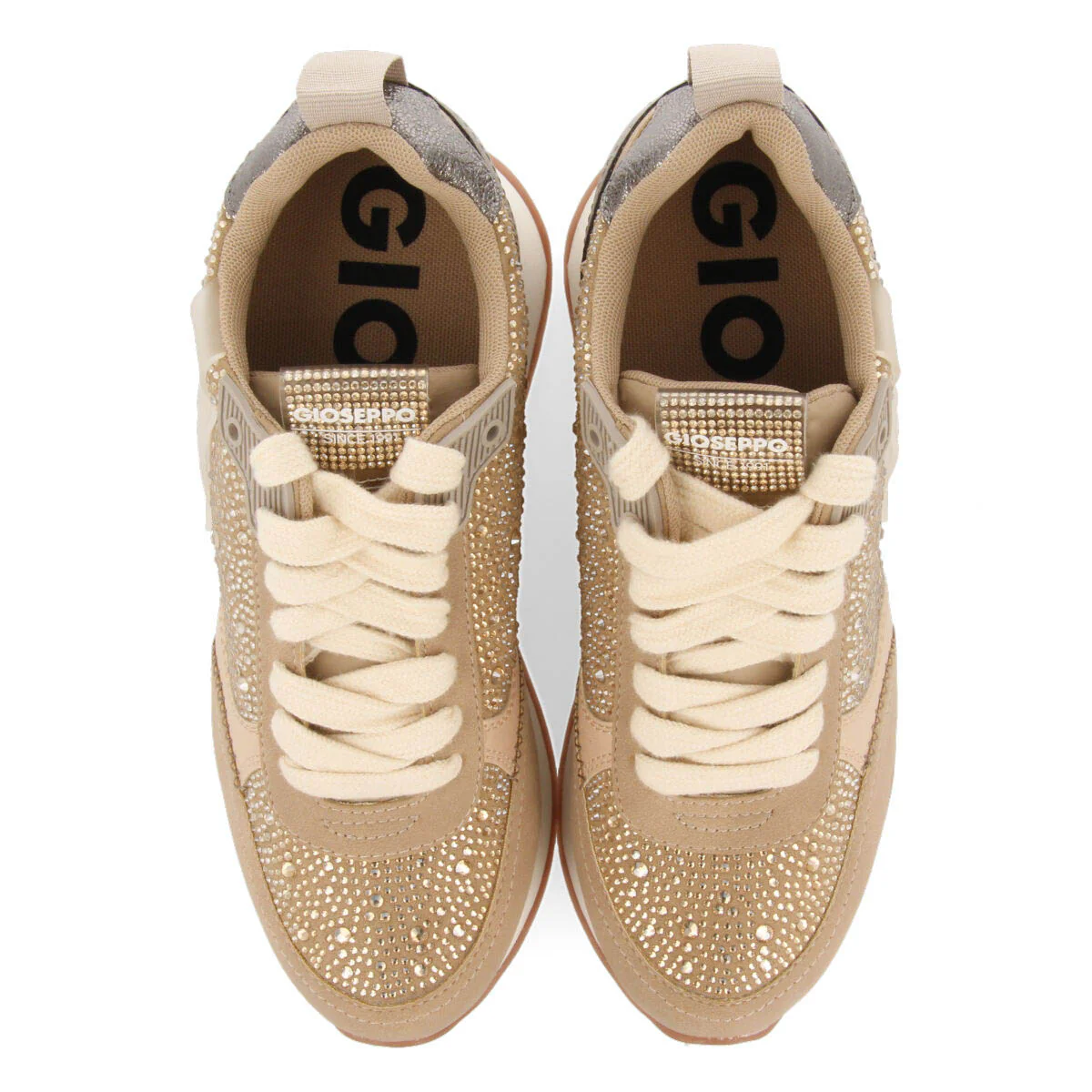 Hanko women's beige monochrome sneakers with crystals - Image 4
