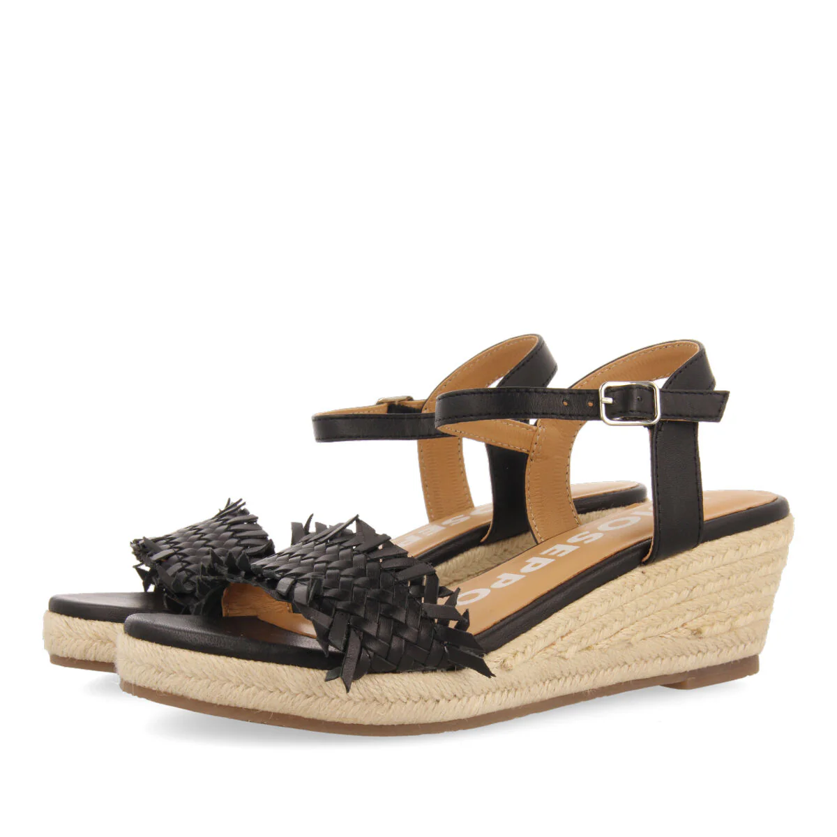 Ica women's black braided sandals with jute wedges - Image 2