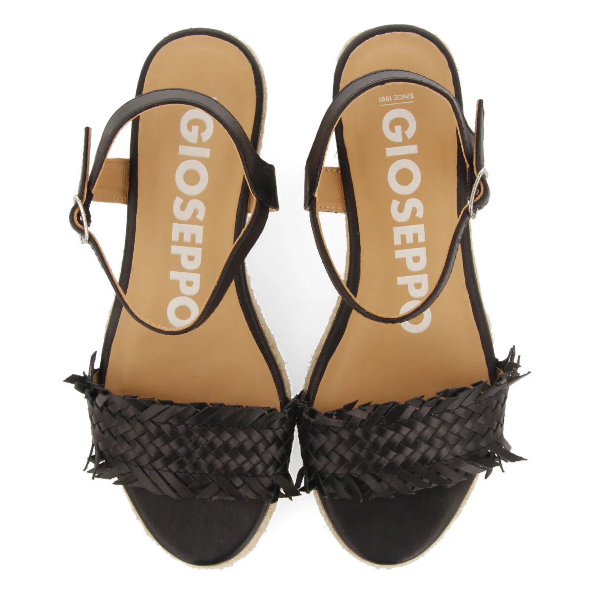 Ica women's black braided sandals with jute wedges - Image 3