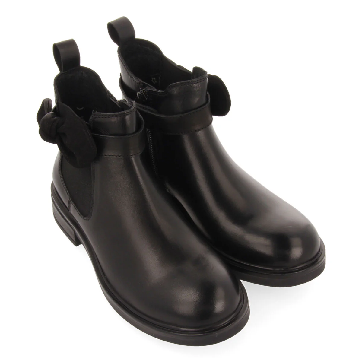 Inzing children's black leather chelsea boots with decorative bow - Image 2