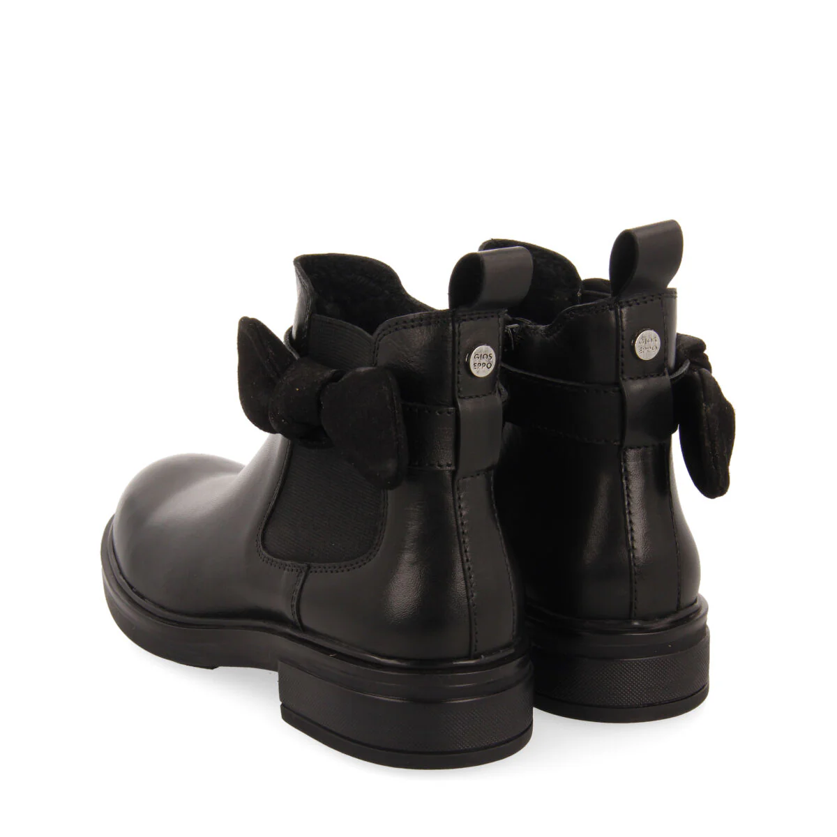 Inzing children's black leather chelsea boots with decorative bow - Image 3