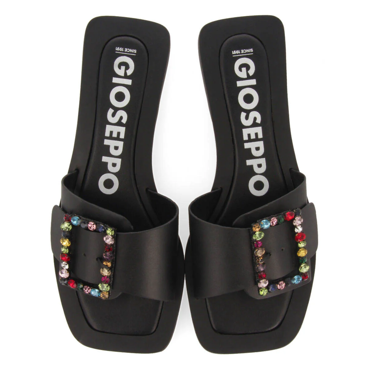 Jequitai women's flat slide sandals with multicoloured crystal buckles