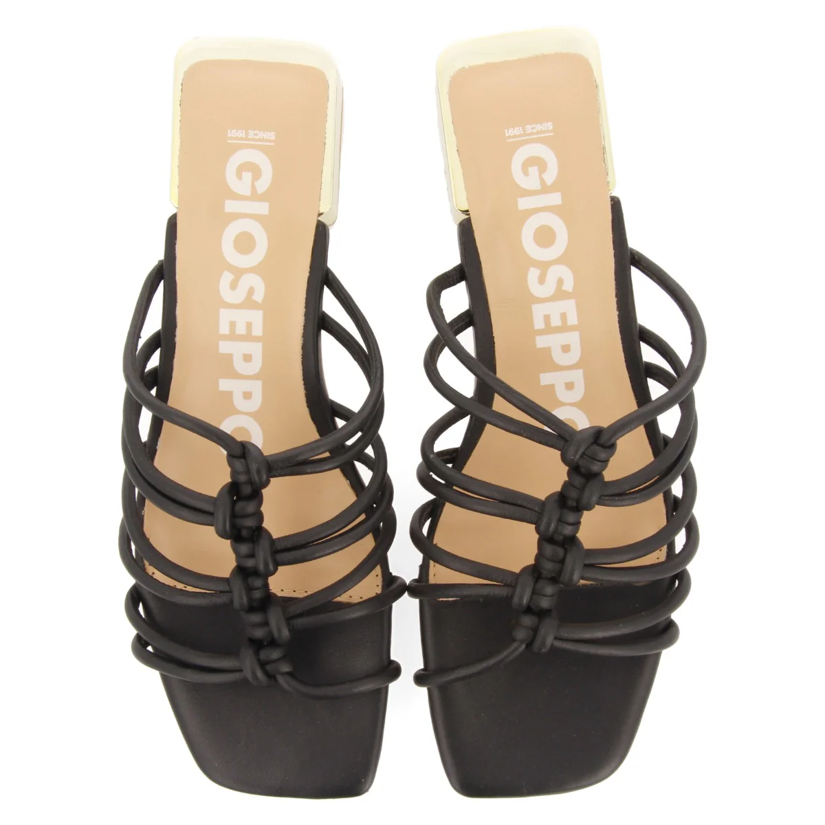 Kupang women's black leather sandals with low heels and straps with knots - Image 3