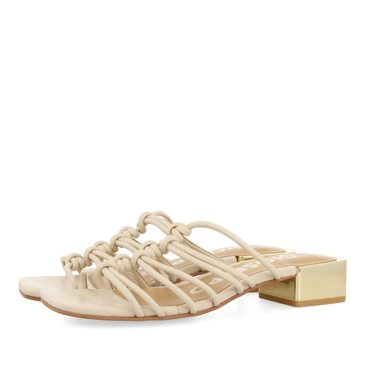 Kupang women's off-white leather sandals with low heels and straps with knots - Image 2