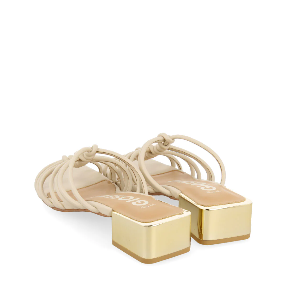 Kupang women's off-white leather sandals with low heels and straps with knots - Image 4