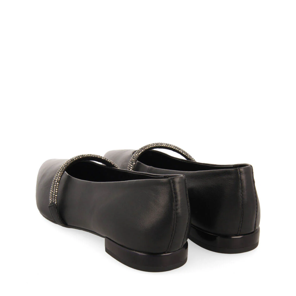 Lamlash women's black leather ballet flats with a rhinestone strap - Image 4