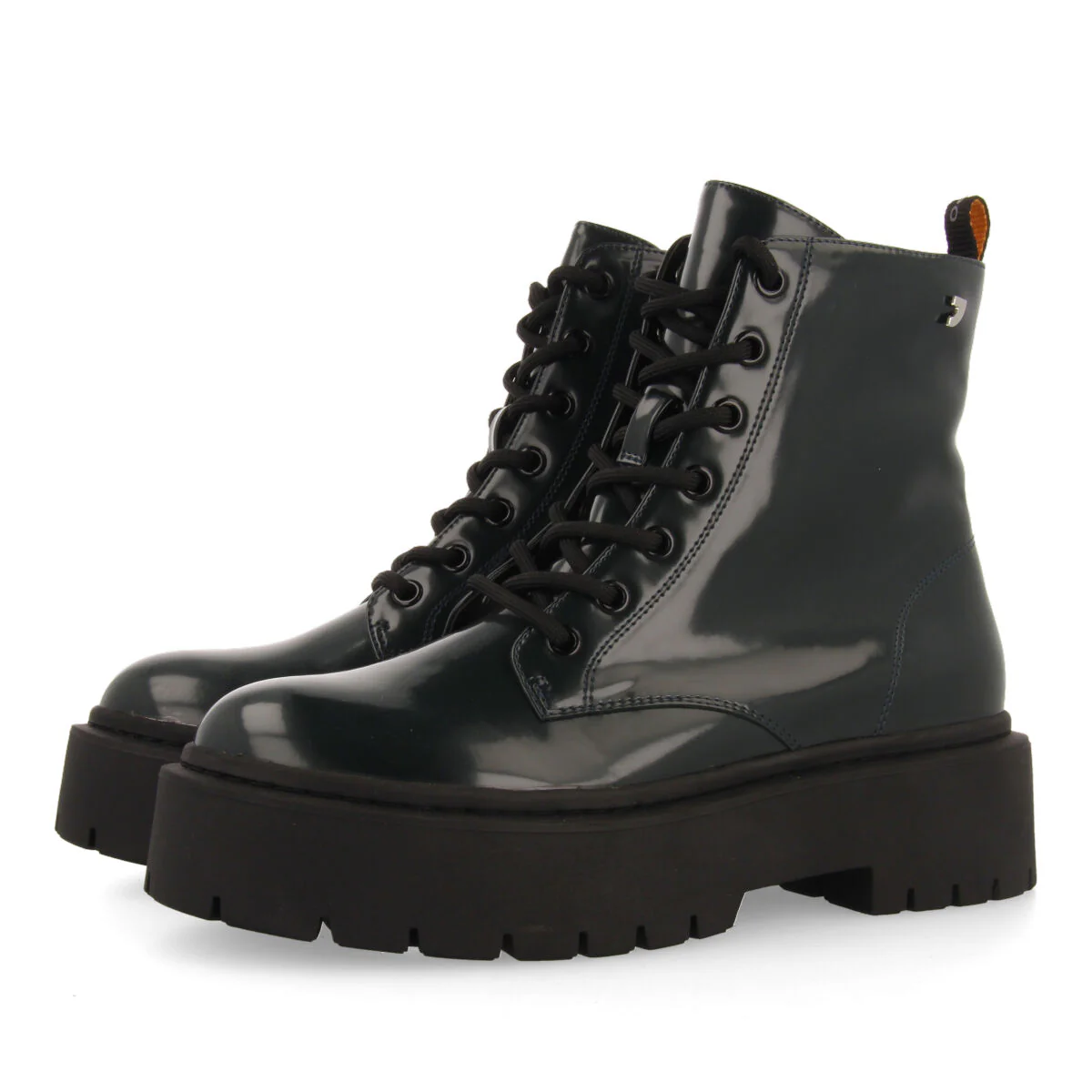 Laussa women's dark green lace-up biker boots with black double soles - Image 2