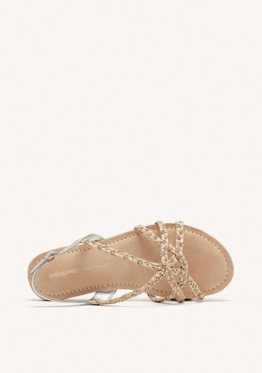LEATHER AND RAFFIA FLAT SANDALS WIOTA