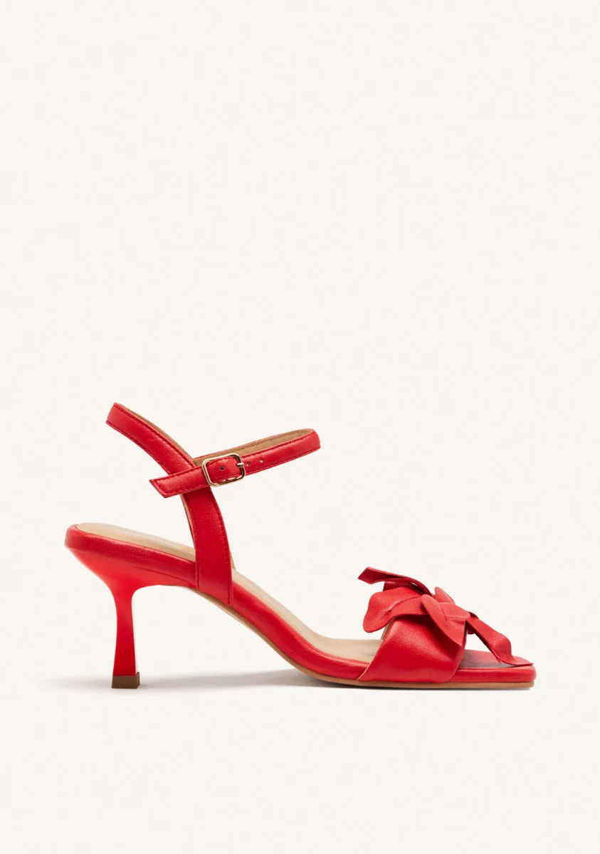 FLORAL LEATHER HEELED SANDALS