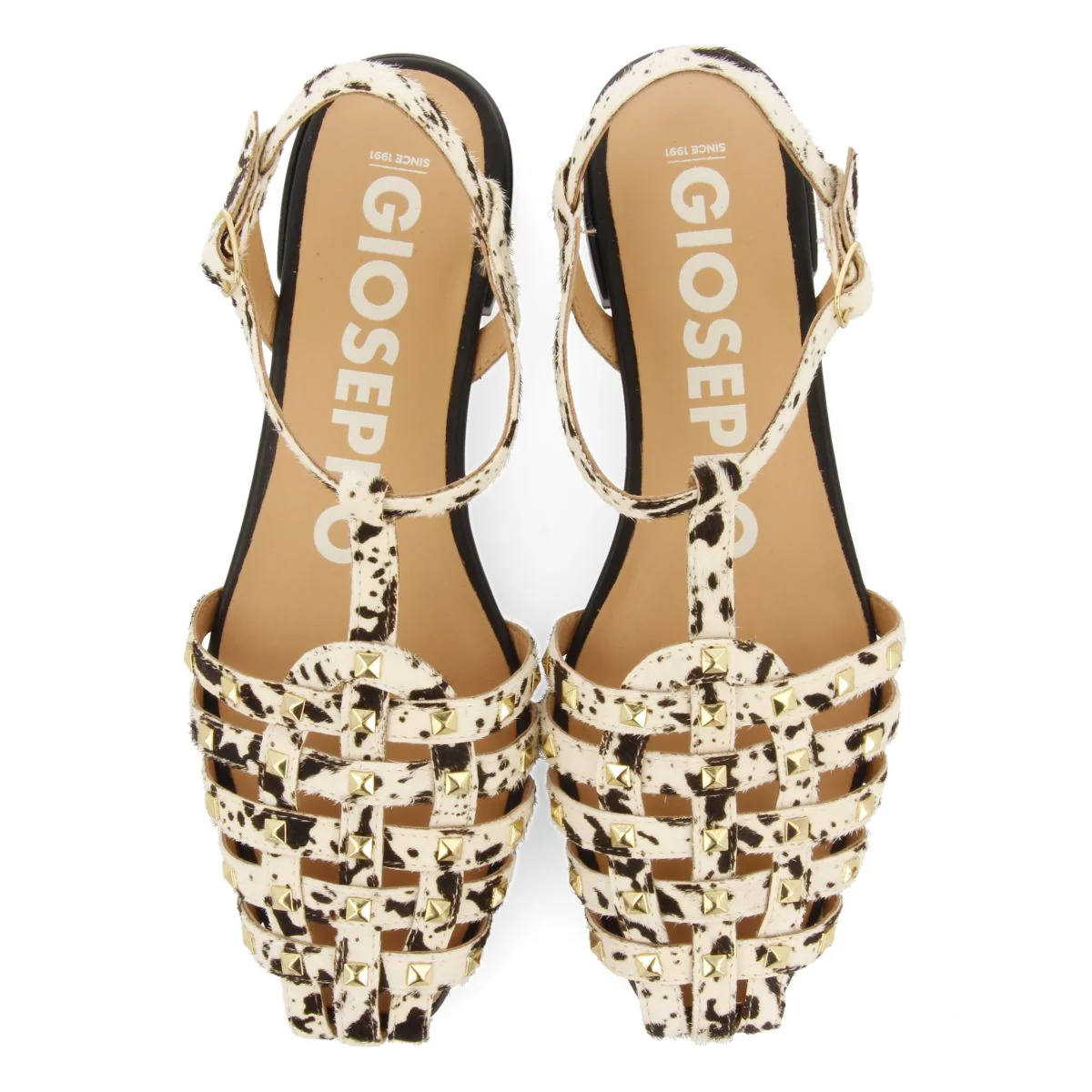 LEATHER CRAB-STYLE SANDALS WITH ANIMAL PRINT AND STUDS FOR WOMEN BY CONNERTON - Image 5