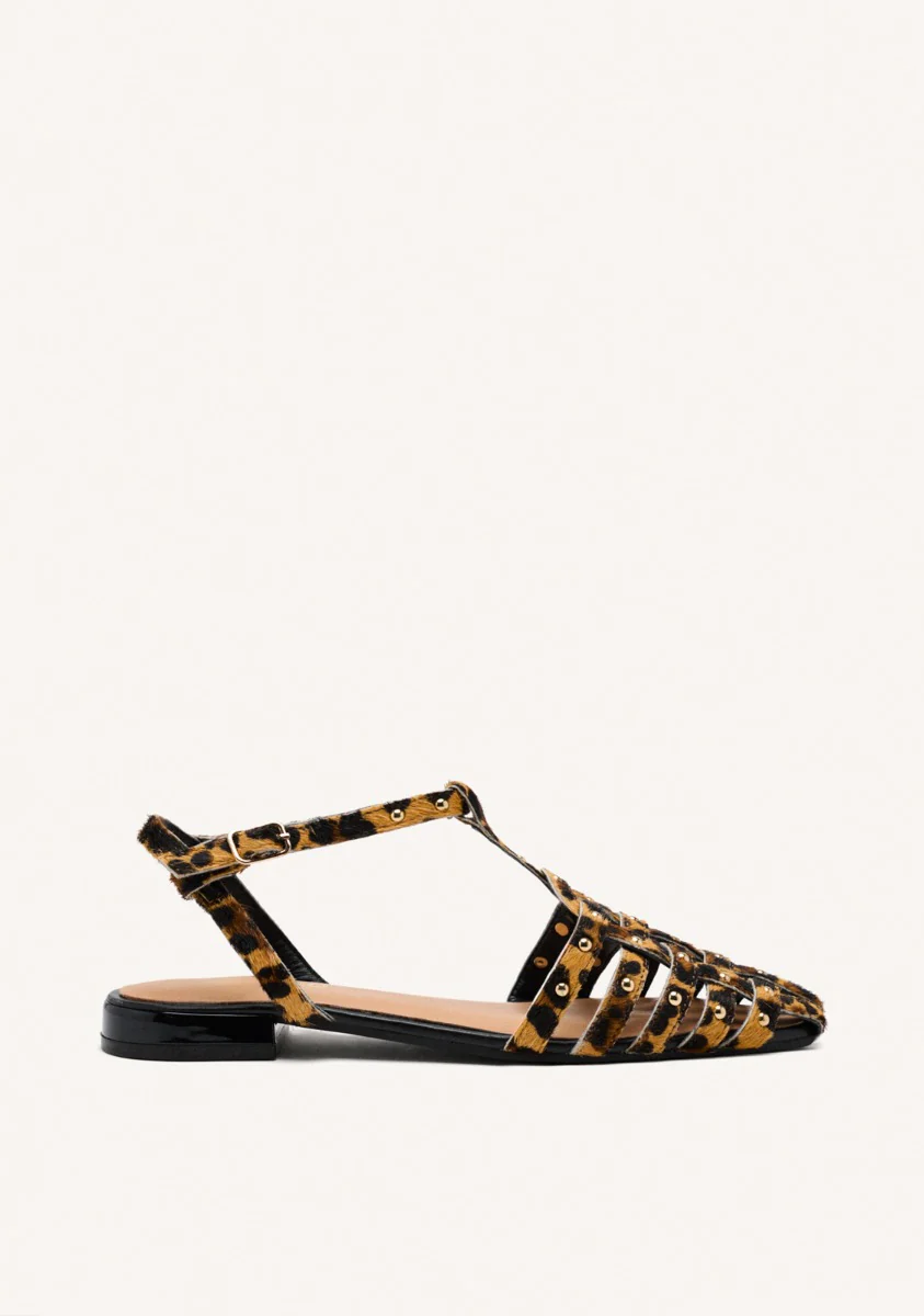 LEOPARD LEATHER CRAB SANDALS HATFIELD