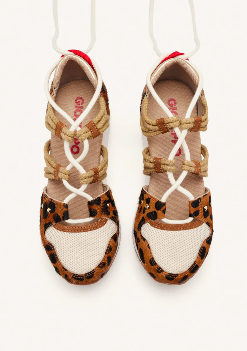 LEOPARD LEATHER SPORTY SANDALS AND RAFFIA WEDGE KEWASKUM - Image 4