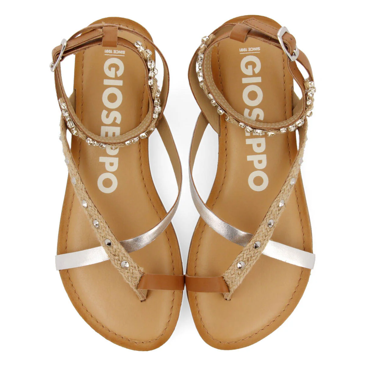 Lhuins women's flat sandals with stones and leather and jute straps - Image 3
