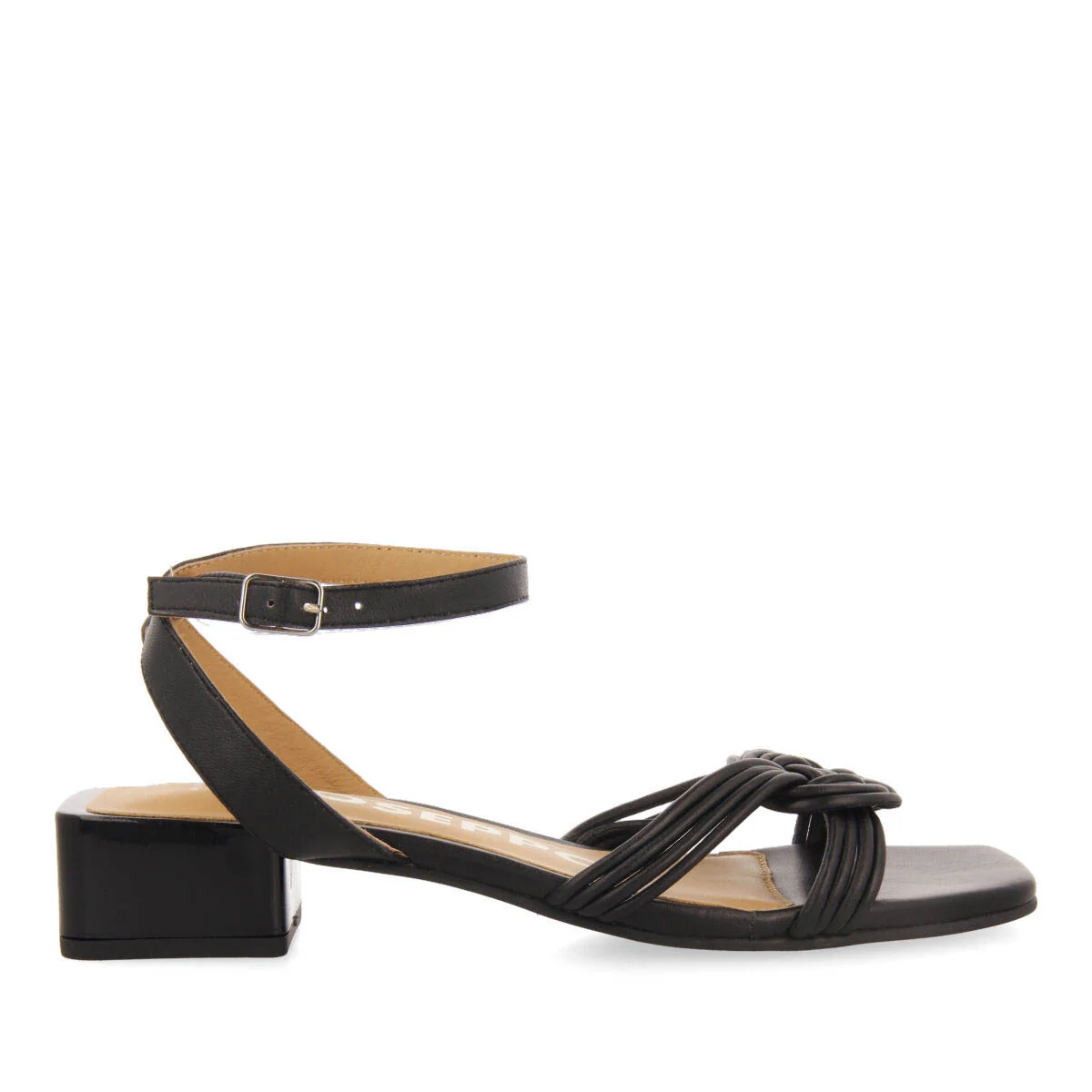 Linhares women's black leather sandals with straps and adjustable fastening