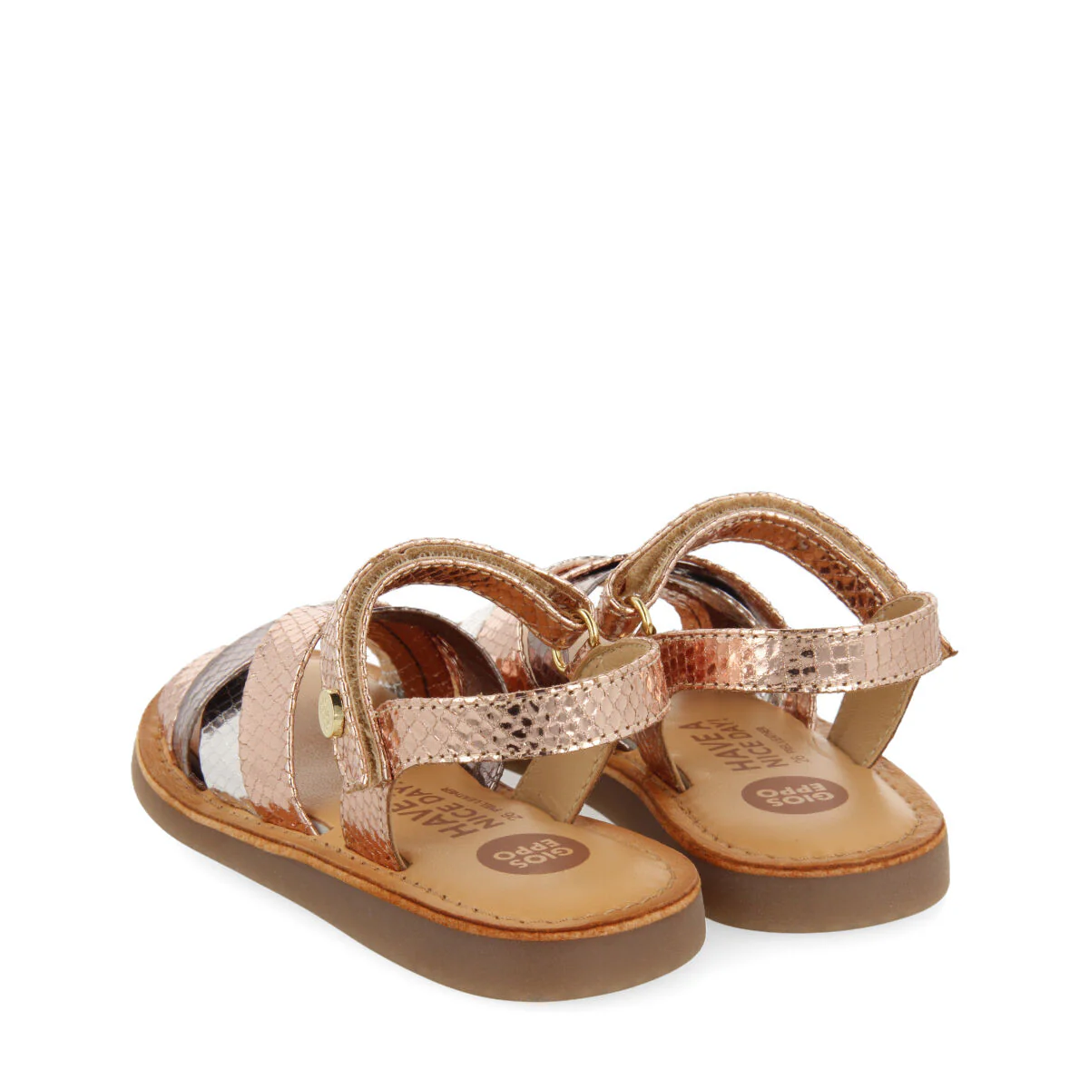 Mantena girls three colour metallic rose gold leather and animalrint sandals - Image 4