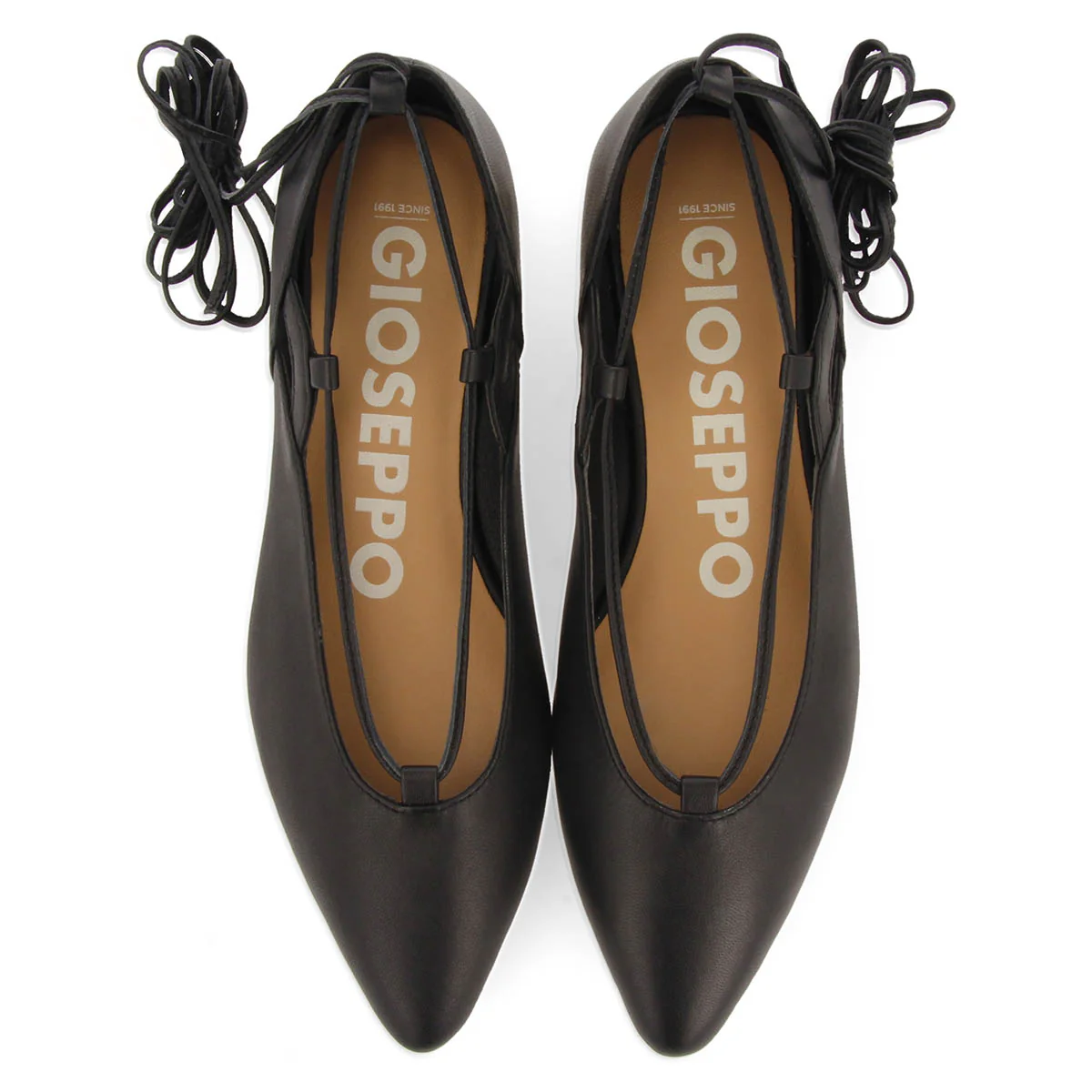 Maringa women's black leather ballet flats with laces - Image 3